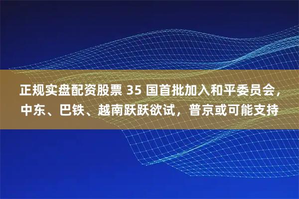 正规实盘配资股票 35 国首批加入和平委员会，中东、巴铁、越南跃跃欲试，普京或可能支持